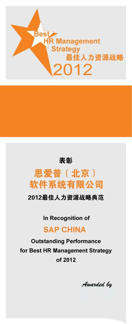 2012中國最佳人力資源典范企業單項獎榜單-最佳人力資源戰略典范